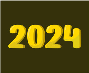 2024 Happy New Year Abstract Yellow Graphic Design Vector Logo Symbol Illustration With Brown Background