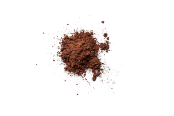 Organic dark chocolate powder isolated on a transparent background with shadow from above, top view
