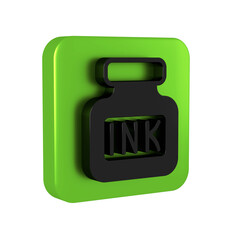 Black Inkwell icon isolated on transparent background. Green square button.