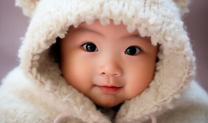 Baby of East Asian descent with a look of endearing curiosity