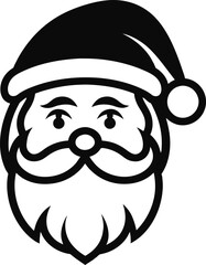 Santa Claus face logo template. Face icon. Head isolated on white background. A black and white drawing of a santa claus head with a beard and a santa hat on it's head, generative ai