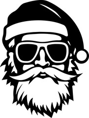 Santa Claus face vector illustration isolated on white for design. Christmas Smiling Santa head face silhouette on white background, generative ai