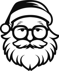 Santa Claus face vector illustration isolated on white for design. Christmas Smiling Santa head face silhouette on white background, generative ai