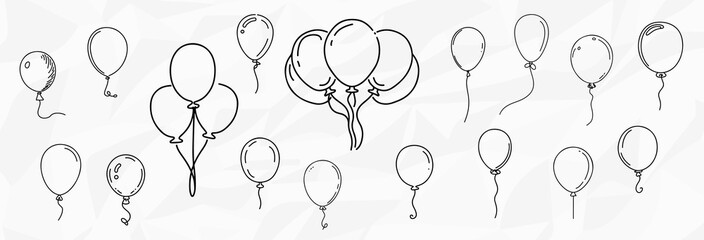 Bunte Schwerelosigkeit: Bundle mit Vektorgrafiken von anonymen Lineart-Illustrationen von Luftballons