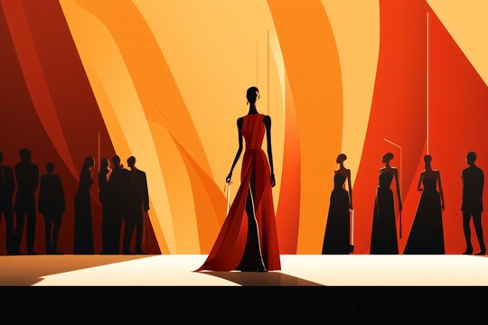 Banner or poster design for fashion show with model walking on the ramp