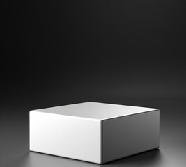 a small square white pedestal for product presentation and advertising in front of a gray background