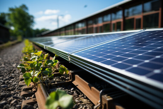 Sollar collectors of alternative green energy panels on a field with grass