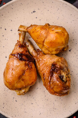 Delicious Asian dish with chicken legs in teriyaki sauce with salt and spices