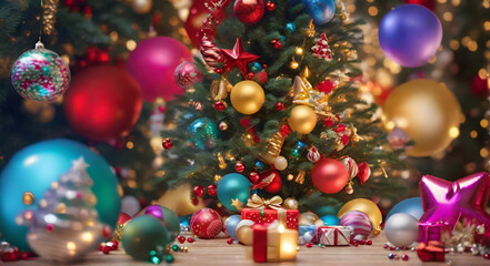 Obraz na płótnie Canvas Indoor christmas tree decorated with ornaments