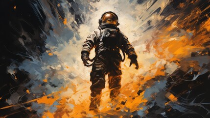 kosmonauta uciekajacy w stroju kosmonauty, ufo, kosmos  - obrazy, fototapety, plakaty