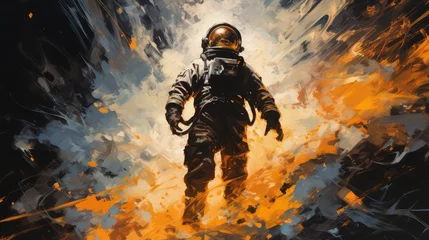 Poster kosmonauta uciekajacy w stroju kosmonauty, ufo, kosmos  © Bear Boy 