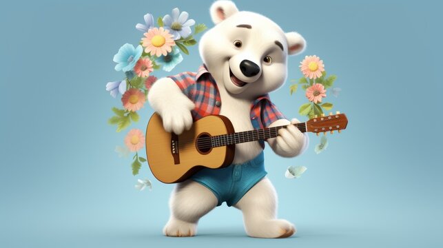 A cartoon polar bear playing a guitar