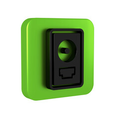 Black CD disk award in frame icon isolated on transparent background. Modern ceremony. Best seller. Musical trophy. Green square button.