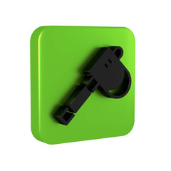 Black Wooden axe icon isolated on transparent background. Lumberjack axe. Green square button.