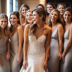 Obraz premium bridesmaids celebrating with their bride friends girls only