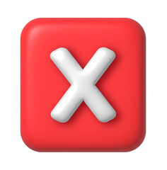 Red Cancel cross icon isolated on transparent background. 3D rendering. Negative or decline sign 3d illustration. Red Interface button isolated on white.