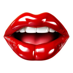 3d women's red lips isolated on transparent background