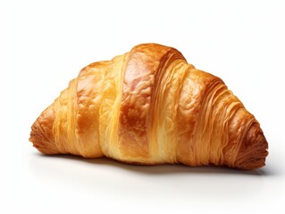 Delicious Decadence: Close-Up Glimpse of a Perfect Croissant on a Pristine White Background Generative AI