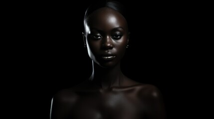 Portrait. Beauty fantasy african woman face. Black woman on a black background