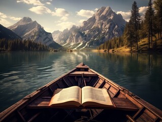 Obraz premium Voyage of Serenity: The Majestic Journey of a Wooden Boat across the Ocean Generative AI