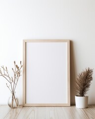Minimalistic Charm: Unveiling Beauty of Empty Space with a Singular Wooden Frame Generative AI