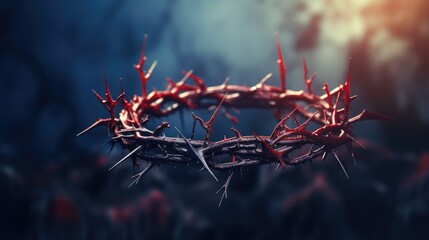 Crown of thorns on blurred background - obrazy, fototapety, plakaty
