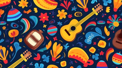 Foto op Canvas wallpaper with different musical instruments for colombian festival © Gambusino