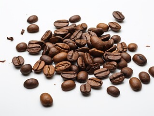 Naklejka premium Discover the Aesthetics of Raw Coffee Beans on a Pristine White Background Generative AI