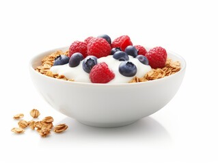 Discover the Ultimate Power Breakfast: Healthy Yogurt & Berry Cereal Bowl Generative AI