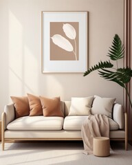Minimalistic Design Secrets: Transform Your Space with a Couch & Picture Frame Generative AI