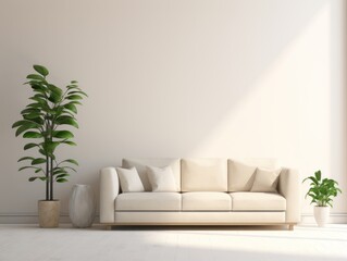 Revamp Your Living Space: Unveil the Charm of Cream Sofa & Lush Greenery Generative AI