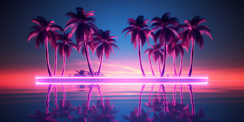 Purple Retro wave Beach Background Illustration Aesthetic beach synthase retro wave wallpaper with a cool and vibrant neon design.