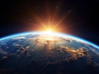 Dawning Sunlight: Majestic View of Planet Earth From Outer Space Generative AI