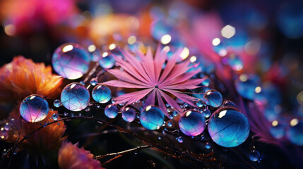 Spring Showers and Droplets magnify the beauty of purple flowers, creating a kaleidoscope of reflected light.