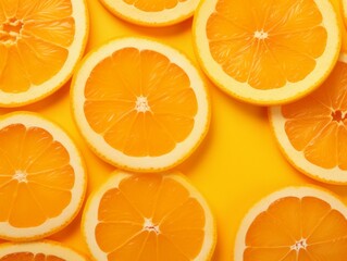 Vibrant Citrus Bliss: Discover the Beauty of Freshly Cut Orange Slices on a Sunny Yellow Background Generative AI
