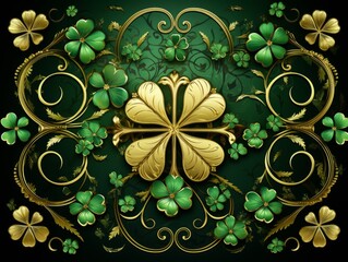 Embrace Luck: Mesmerizing Golden '4' on Green Shamrock Leaf Background Generative AI