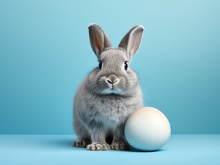 Fototapeta na wymiar Captivating Image of a Grey Rabbit Against Stunning Blue - An Epitome of Beauty! Generative AI