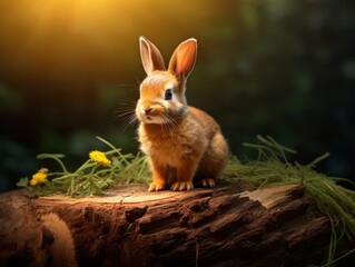 Fototapeta premium Unveiling Nature's Charm: Stunning Capture of a Brown Rabbit in Mid-Graze Generative AI