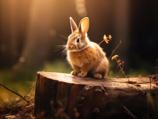 Fototapeta premium Captivating Moments: Enchanting Brown Rabbit Enjoys A Tranquil Meal! Generative AI
