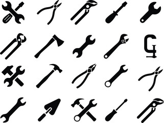 Set of Working Tools Icon. Hammer turn screw tools icon. Instrument collection. Mechanic tool. Construction and repair tools Vector illustration - obrazy, fototapety, plakaty