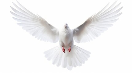 A free flying white dove isolated on a white background. AI - obrazy, fototapety, plakaty