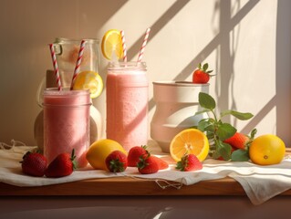 Savor the Blend: Indulge in Exquisite Strawberry & Lemon Shakes Generative AI