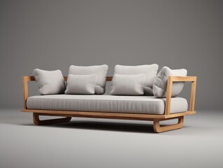 Discover the Timeless Elegance of Grey and Wooden Couch Designs - Based on Authenticity! Generative AI