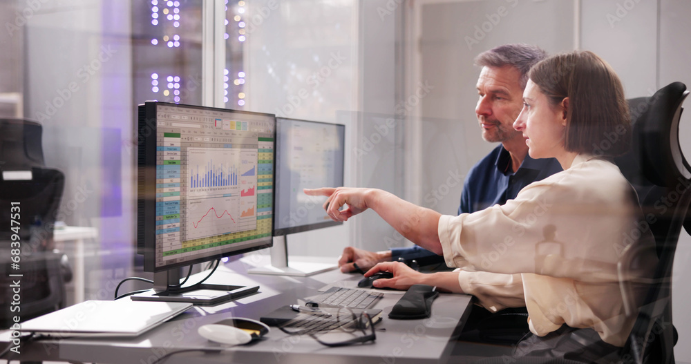 Poster Working Analyst on Desktop Computer
