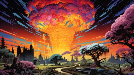 Foto op Canvas landscape with fire comic book style nuclear © Plat-Q