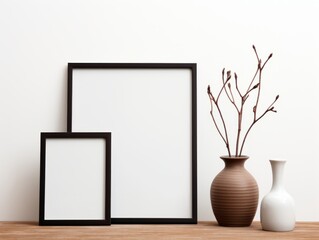 Exquisite Collection: Decorative Vases, Cozy Pillows and Empty 3-Slot Picture Frame! Generative AI
