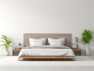 Fototapeta na wymiar Enchanting White Bedroom Oasis: Discover Serenity with a Splash of Greenery! Generative AI
