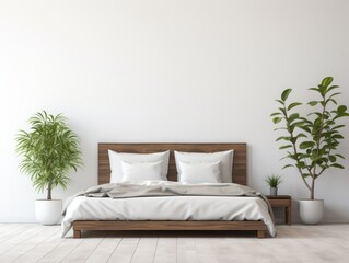 Invigorating White Bedroom Design Accentuated with Refreshing Green Plants Generative AI