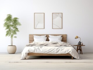 Tranquil Sanctuary: Enhancing Your White Bedroom with Lush, Invigorating Greens! Generative AI