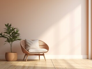 Transform Your Living Space with this Chic Wicker Chair & Lush Indoor Plant Combo! Generative AI